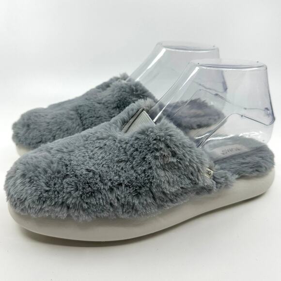 Toms Alpargata Mule Slippers WMNS 5.5 Blue/Grey Faux Fur Mallow Slip On Shoe - Picture 5 of 8